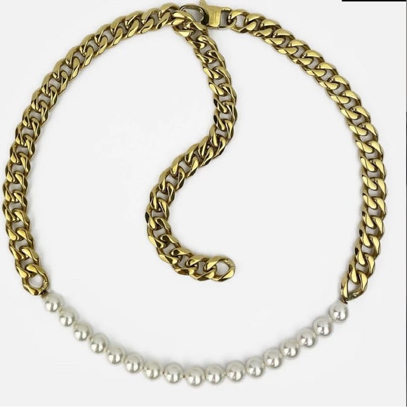 New Rare Romance modern Pearl and Gold Link Metal snake Necklace chain unisex - Picture 1 of 8